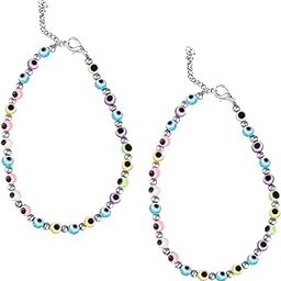 Anklets for women Silver anklets evil eye anklet black blue beads payal for girls Traditional Simple ethnic Foot 2 Leg Chain Ghungroo combo ladies bridal pajeb Payjeb Painjan Pattilu -41-image-96