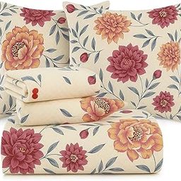 BSB HOME 220 TC 5 Piece Bedding Set with 1 Pc Bedsheet, 2 Pc Quilted Cushion with Zip, 2 Pc Pillow Covers - Heavy Glace Cotton Colour- Beige and Pink (90X 100 Inches)-image-10
