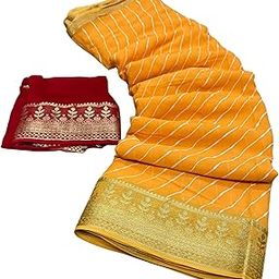 Women's Pure Jorhat Fabric Saree with Banarasi Zari Border and Lahariya Design Elegant Ethnic Wear-0