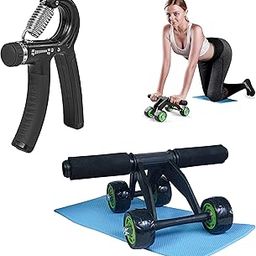 MANOGYAM 4 Wheel Ab Roller with Hand Gripper | Adjustable Hand Gripper | Ab Exerciser | Hand Grip Strengthener | Finger Exerciser | Fitness Accessories | Home Workout-picture-5