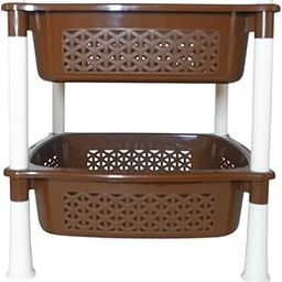 Simply Home Sorto Multipurpose Plastic Storage Rack | 2 Shelf Stackable Organizer Basket Rack for Fruits,Vegetables, Stationery, Toys | Kitchen, Home & Office Use |Pack of 1 | BROWN-image-66