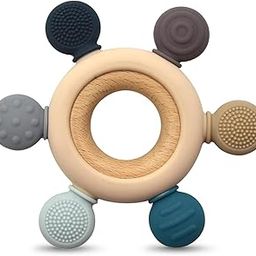SellBotic Silicone and Wood Baby Teething Toy for 0-12 Months | BPA-Free Soothing Teether | Soft & Safe Gum Relief Toy for Babies (Round)-16