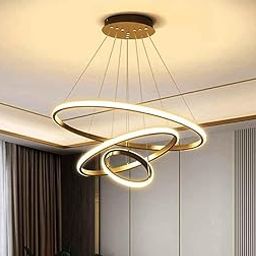 GLIMBIN Modern Double 3 Ring LED Chandelier Lamp (Warm White, Gold) Without Remote-image-73