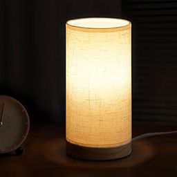 ABOUT SPACE Night Lamp - Linen Themed Bedside Reading Lamp with Wooden Base for Night, Bed Room, Living Room, Home & Decor- Drum Lamp Shades for Living Room with Light (Bulb Included)-26