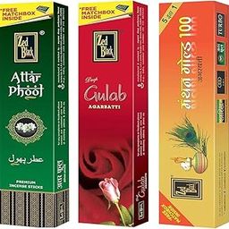 Zed Black Premium Incense Sticks Combo of Manthan Gold 100, Attar Phool & Deep Gulab-image-14