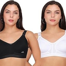 Women's Full Coverage Wire-Free Cotton Blend Bra, Non-Padded, Adjustable Strap Set of 2-15