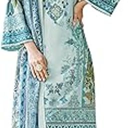 Unstitched Pakistani Print Embroidered Cotton Suit Dress Materials with Dupatta-image-1