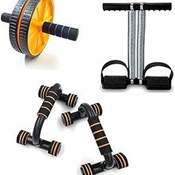 Sixteen Double Spring Tummy Trimmer, Pushup Bar, and Double Abs Wheel Roller Home Workout Gym Exercise Equipment Set (Multicolour)-image-26