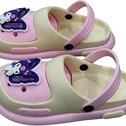 Cutest KUROMI Clogs with Rotating Kuromi Charms Kids Beach Pool Slippers Summer Flip Flops (01 Pair) Size - EURO-34/35 (7-8 Years) YELLOW PINK-11