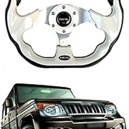 PRIKNIK Steering Wheel Sports Car Look Racing/Golf Cart Rally Off Roading B-olts Grip Vinyl Leather & Aluminum with Horn Button Compatible with B-olero-image-18