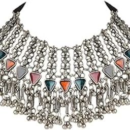 Handicraft Silver Oxidized Stylish Trendy Jewellery for Girls & Women 92.5 silver Plated oxidised Meena Necklace Choker (Silver)-image-17