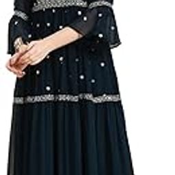 Women's Fox Georgette with Sequence Embroidery Lace Work Anarkali Long Gown(M-2355 Blue)-14