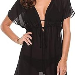 Priya Fashion Women's Chiffon Spaghetti Straps Knee-Length Beach Wear Dresses Sarong High Waist Cover up Swimsuit Wrap Dress-image-4