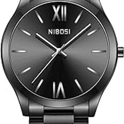 Men Watches Analog Quartz 2035 Movement Classic Black Dial 43mm Case Minimalist Wrist Watch for Man Business Casual Roman Numerals Waterproof Stainless Steel-43