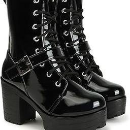 Bold and Breezy Black Patent Ankle Length Lace Up Heeled Boots for Women & Girls-image-68
