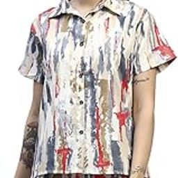 Women's Tropical Print Short Set, Short Sleeve Shirt with Shorts, Turquoise and White-picture-1