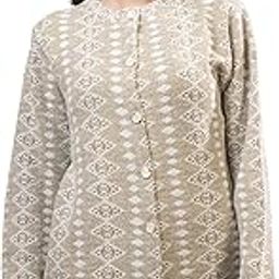 Women’s Jacquard Knitted Woolen Cardigan | Pastel Print Round Neck Full Sleeve Sweater | Winterwear for Women with Pearl-Like Buttons | Soft & Stylish Cold Weather Wear-95