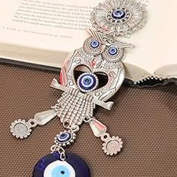 TIED RIBBONS Decorative Blue Evil Eye Owl Wall Feng Shui Items for Living Room Hanging for Home Entrance Door Car Dashboard Office Hall Nazar Battu Pendant Ornament Good Luck Gift Items (10 Cm)-image-17