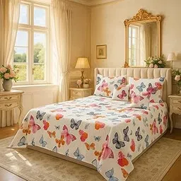 Vishnu Textiles Prime Collection Glace Cotton Double Flat Bedsheet with 2 Pillow Covers | Size 90x90 Inch-image-36