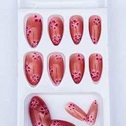 Press-On Nails Set, Light Pink with Floral Design, 24 Pieces, Artificial Nails for Wedding Party Festival-image-57