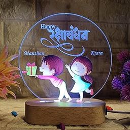 SHAYONA Rakshabandhan White Glow Table Lamp – Personalized LED Night Lamp with Cute Brother-Sister Cartoon Design – USB Powered Gift for Kids-image-75