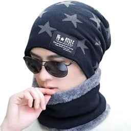 Fashionable Winter men cap and scarf set (IN, Alpha, Free Size, MEN, BLUE)-image-93