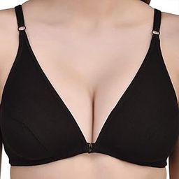 ABSTXUOR Front Open Women's Cotton Non-Padded Wire Free Plunge Bra Front Open (Multicolor) Pack of 1-2