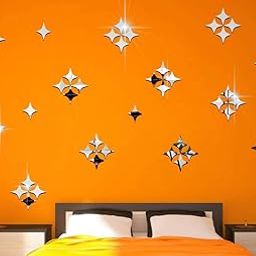 Bikri Kendra - 50 Star Silver Mirror Stickers for Wall, Wall Mirror Stickers, 3D Acrylic Stickers Decorative Wall Stickers for Hall Room, Bed Room, Kitchen Living Room Kids Room.-picture-12