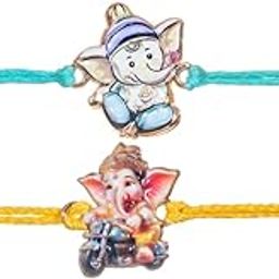 Kizzi Rakhi for Kids Bal Ganesha/Ganesh Set of 2 For Boys Cute Raksha Bandhan Rakhis with Spiritual Theme-image-1