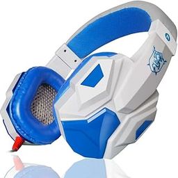 SAI INDER KALA Lifestyle Laptop Gaming Headsets Over Ear Headphones with Light Mic Stereo Earphones White Blue-picture-16