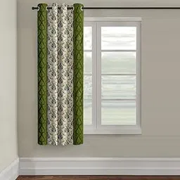 Cortina Damask Light-Filtering Polyester Curtains 5 feet Long Set of 1 for Window [ Opacity: 50-60%, Color: Green, Printed Curtain -130 GSM ]-picture-18