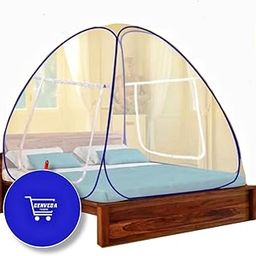 GENVEDA's Classic and Premium Mosquito Net for Queen Size Double Bed | Strong and Durable | Foldable and Compact in Room and Tent Type Design for Trip | 6.5x6.5 Feet Premium Double Bed (Blue)-image-20