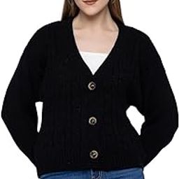 Women Knitted Regular Fit V Neck Full Sleeve Self Design Solid Winter Wear Woolen Cardigan Sweater-image-61