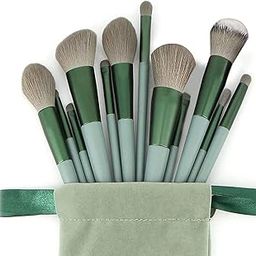 HMAA 13-Piece Professional Oval Makeup Brush Set - Soft Nylon Bristles, Full Face Cosmetic Applicator Kit for Foundation, Contour, Blush, Eyeshadow & Highlighting -Travel-Friendly Beauty Tools (Green)-53