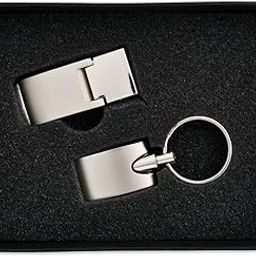 Nickel-Plated Key Ring and Slim Business Credit Card Holder Money Clip Set 6", metal-17