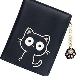 Cute Wallets for Women, Leather RFID Blocking Small Bifold Wallet with Zipper Coin Purse for Girls and Ladies ' Women's Wallet (Black)-14