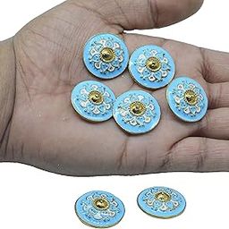 CRAFT LOVE Noormahal Metal Button for Coat, Jacket, Blazer, Sherwani, Lehenga, Indo Western, Gown & Traditional Indian Ethnic Classy Buttons - Rust Free - Pack of 12 Piece (Size : 2.5 cm) (Sky Blue)-image-95