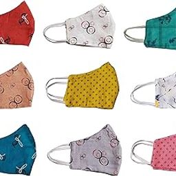 Pure Cotton Cloth, Mouth Nose Cover Designer Face Mask Double Layer Cloth Mask (Washable & Reusable)-9 Mask,Free Size,Multi-colors-15