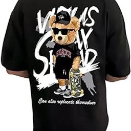 Mens Cotton Blend Oversized T-Shirt | Casual Printed Loose Fit Tshirt for Men-image-61