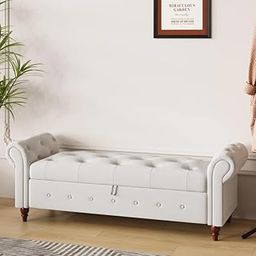 LEGACY OF COMFORT F4 Velvet Upholstered Storage Bench Sofa Bench Sofa couches Rolled Arm Window Bench Ottoman Bench 2 Seater Sofa Chaise Lounger or Living Room Bedroom Office (Beige Velvet)-image-73