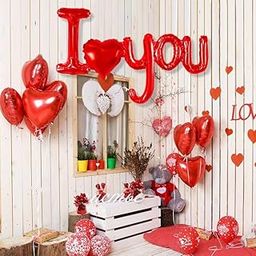 AMFIN (Pack of 10) I Love You & Heart Foil Balloon Decoration Items, Birthday, Anniversary, Valentine Day Combo - Red-image-13