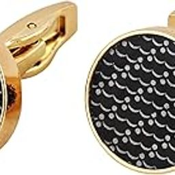 Unique Men Jewelry Gold Plated Black Enamel Round Shape Sleeve Button Formal Cuff Button Wedding Shirt Button, Suit, Blazer Cufflinks Pair Gift Set for Men (440-CHC4-1102)-image-2