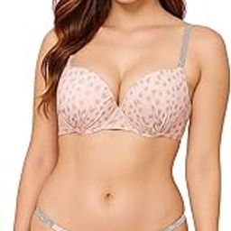 Women's Padded Underwired Mini Grey Heart Print Push-Up Uplifting Bra Panty G-String Set – Adjustable Glitter Strap Back Hook Closure Stylish Everyday Lingerie Set-image-2