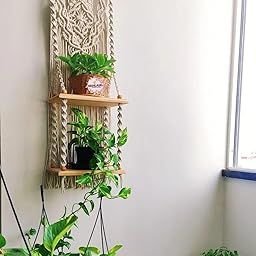 Macrame Wall Hanging Shelf | Shelf for Living Room | Macrame Shelf Two Tier | Large Macrame Shelf Wall Hanging Made of Cotton Rope | Boho Handmade Shelf [W12]-picture-6