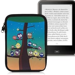 kwmobile Neoprene e-Reader Pouch Size eReader - Universal eBook Sleeve Case with Zipper, Wrist Strap - Owls Tree Multicolor/Blue/Brown-picture-28