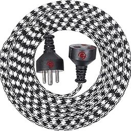 ezobuy 3 Pin Cotton Threaded Wire Extension Wire | 3.5 Meters Heavy Duty Long Wire Cord | 4 Layer Coating | Copper Wire | Durable | Multipurpose | Pack of 1 | 250 W | Black-White-33