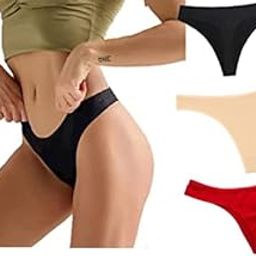 Women Cotton Comfortable Fabric Daily Use Regular Wear Mid Rise Thong Panty G-String Panties Pack of 3 - Black Red Beige-image-52
