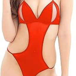 Shahnaz Fashion Baby Doll Sexy Lingerie Sleepwear Net Dress for Women/Ladies/Girls Nightwear with G-String Free Size fit to 30-40inch red &Black-picture-8