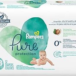 Pampers Pure Protection Baby Diapers, Newborn Extra Small Size Taped Diapers, (NB/XS) Size 1, 32 Count [Hypo allergenic and unscented protection 0% chlorine paraben latex]-image-99