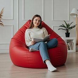 UrbanFrame Faux Leather Bean Bag Chair – Premium Bean Bags Filled with Beans – Perfect for Bedroom, Living Room, Balcony & Office (Red, XXXL)-30